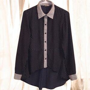 Forever 21 Modest womens size Medium polka dots dark blue white button-d…